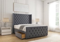 "Bsspoke Divan Bed Set Steel Plush Velvet With 54"" Headboard & 20"" Footboard 2 Drawers Footend & No Mattress In 4Ft 4Ft6 5Ft 6Ft" - thumbnail 1