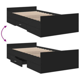 Berkfield Bed Frame With Drawers Without Mattress Black 75X190 Cm Small Single - thumbnail 7