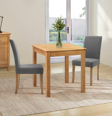 Hallowood Furniture Hereford Small Dining Table With 2 Straight Back Oak Chairs (Grey Seat) - image 1