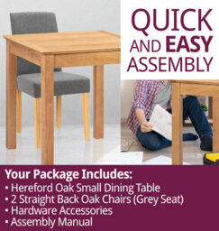 Hallowood Furniture Hereford Small Dining Table With 2 Straight Back Oak Chairs (Grey Seat) - thumbnail 7