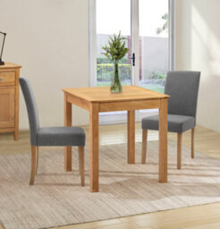 Hallowood Furniture Hereford Small Dining Table With 2 Straight Back Oak Chairs (Grey Seat)