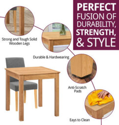 Hallowood Furniture Hereford Small Dining Table With 2 Straight Back Oak Chairs (Grey Seat) - thumbnail 2