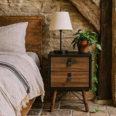 Wyld Haus Juno Black And Walnut Bedside Table, 2-Drawer, Hairpin Legs - image 1
