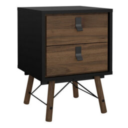 Wyld Haus Juno Black And Walnut Bedside Table, 2-Drawer, Hairpin Legs - thumbnail 2