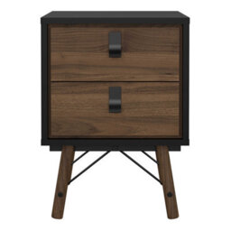 Wyld Haus Juno Black And Walnut Bedside Table, 2-Drawer, Hairpin Legs - thumbnail 3