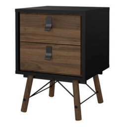 Wyld Haus Juno Black And Walnut Bedside Table, 2-Drawer, Hairpin Legs - thumbnail 4