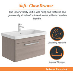 Plum&clay Emery Textured Grey Wall Hung Bathroom Vanity Unit & Basin Set With Chrome Handles (W)80Cm (H)46Cm - thumbnail 4