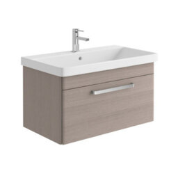Plum&clay Emery Textured Grey Wall Hung Bathroom Vanity Unit & Basin Set With Chrome Handles (W)80Cm (H)46Cm