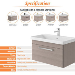 Plum&clay Emery Textured Grey Wall Hung Bathroom Vanity Unit & Basin Set With Chrome Handles (W)80Cm (H)46Cm - thumbnail 5