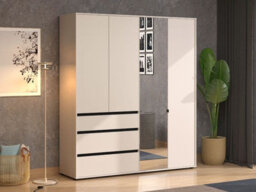 Amos Mann Furniture Corbett Matte Cashmere 4 Door 3 Drawer Mirrored Wardrobe - thumbnail 1