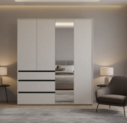Amos Mann Furniture Corbett Matte Cashmere 4 Door 3 Drawer Mirrored Wardrobe - thumbnail 2