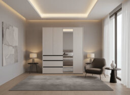 Amos Mann Furniture Corbett Matte Cashmere 4 Door 3 Drawer Mirrored Wardrobe - thumbnail 6