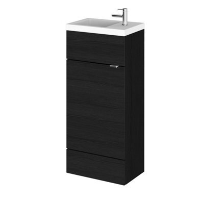 Hudson Reed Fusion Floor Standing 1 Door Vanity Unit & Polymarble Basin Compact, Sink Vanity Unit, Charcoal Black, 400mm - image 1