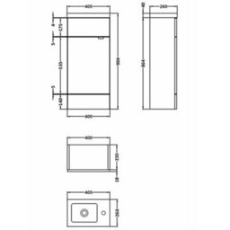 Hudson Reed Fusion Floor Standing 1 Door Vanity Unit & Polymarble Basin Compact, Sink Vanity Unit, Charcoal Black, 400mm - thumbnail 5