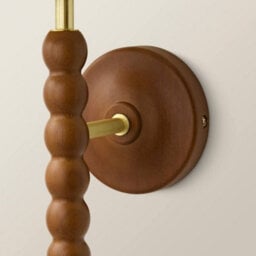 Valuelights Bobbins Walnut Bobble Wall Light And Natural Trim Linen Lamp Shade - thumbnail 5