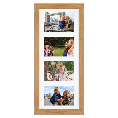 AK Frames 50X20Cm Oak Modern Multi Photo Frame With White Mount - Holds 4 Apertures (4X) 6X4 Photos - image 1