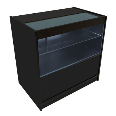 MonsterShop Black Shop Counter Led Light C 900mm Lockable Sliding Doors 2 Keys Retail Storage Unit Display Showcase Cabinet Reception Desk - image 1