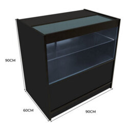 MonsterShop Black Shop Counter Led Light C 900mm Lockable Sliding Doors 2 Keys Retail Storage Unit Display Showcase Cabinet Reception Desk - thumbnail 5