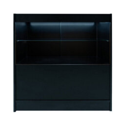 MonsterShop Black Shop Counter Led Light C 900mm Lockable Sliding Doors 2 Keys Retail Storage Unit Display Showcase Cabinet Reception Desk - thumbnail 2