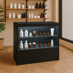 MonsterShop Black Shop Counter Led Light C 900mm Lockable Sliding Doors 2 Keys Retail Storage Unit Display Showcase Cabinet Reception Desk - thumbnail 4