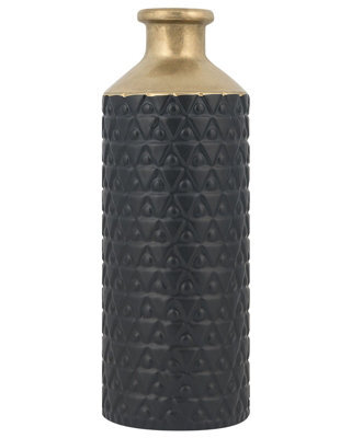 Beliani Aurora Black Stoneware Table Vase With Gold Neck, 39Cm - Decorative Bottle-Shaped Accent - image 1
