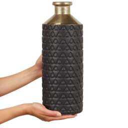 Beliani Aurora Black Stoneware Table Vase With Gold Neck, 39Cm - Decorative Bottle-Shaped Accent - thumbnail 4