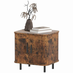 Wyld Haus Pasaba Brown Nordic Bedside Table - Tambour Sliding Door, Black Metal Legs, Compact 48X40X48Cm - thumbnail 6