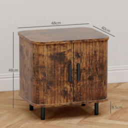 Wyld Haus Pasaba Brown Nordic Bedside Table - Tambour Sliding Door, Black Metal Legs, Compact 48X40X48Cm - thumbnail 2