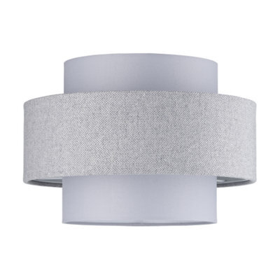 Happy Homewares Modern Grey Herringbone Linen And Cotton Triple Tier Design Pendant Lamp Shade - image 1
