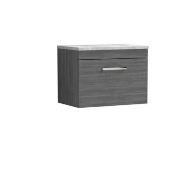 Balterley Millwich Contemporary 1 Drawer Wall Hung Vanity Unit With Laminate Black Galaxy Granite Worktop, 600mm - image 1