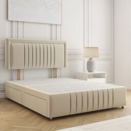 Bsspoke Lily Divan Bed Cream Plush Velvet With 24Inch Headboard & Footboard & No Mattress No Drawers In King 3Ft 4Ft 4Ft6 6Ft