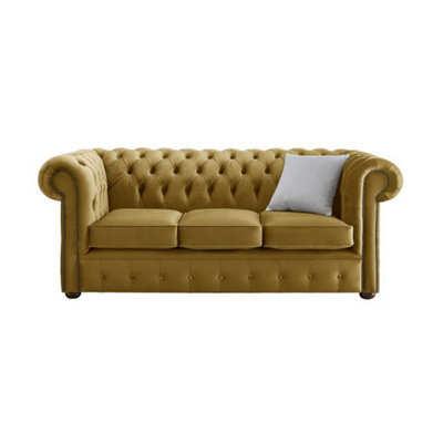 Chesterfield 3 Seater Malta Gold Velvet Fabric Sofa In Classic Style - image 1