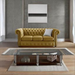 Chesterfield 3 Seater Malta Gold Velvet Fabric Sofa In Classic Style - thumbnail 3