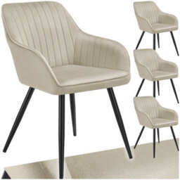 Tectake Set Of 4 Chair Marilyn - Velvet Look, Quilted, Continuous Backrest, Slim Steel Legs  - Cream/black