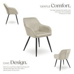 Tectake Set Of 4 Chair Marilyn - Velvet Look, Quilted, Continuous Backrest, Slim Steel Legs  - Cream/black - thumbnail 3