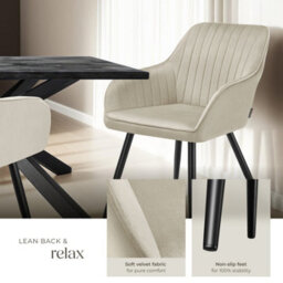 Tectake Set Of 4 Chair Marilyn - Velvet Look, Quilted, Continuous Backrest, Slim Steel Legs  - Cream/black - thumbnail 4