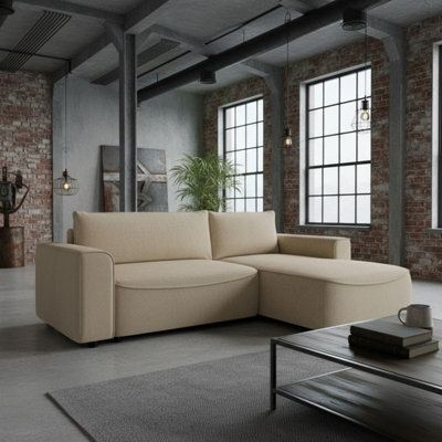 Beliza Corner Sofa Bed With Storage Dl Folding Mechanism 150 And 208 Cm Sleeping Area Upholstered L Shape Sofa Beige Right - image 1