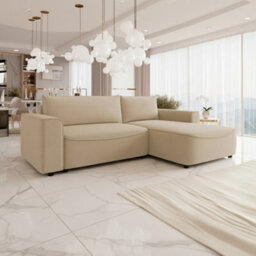 Beliza Corner Sofa Bed With Storage Dl Folding Mechanism 150 And 208 Cm Sleeping Area Upholstered L Shape Sofa Beige Right - thumbnail 2