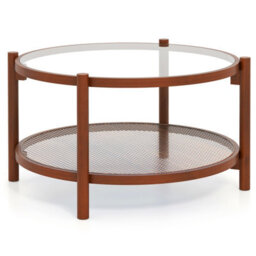 Costway Coswtay 78Cm Round Coffee Table Solid Wood Circle Table W/tempered Glass Top - thumbnail 9