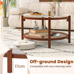 Costway Coswtay 78Cm Round Coffee Table Solid Wood Circle Table W/tempered Glass Top - thumbnail 7