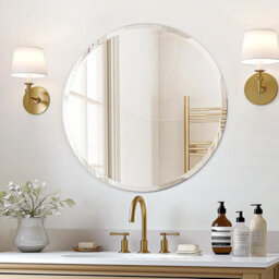 Artloge 70Cm Frameless Wall Glass Mirror Beveled Round Mirror For Bathroom Entryways