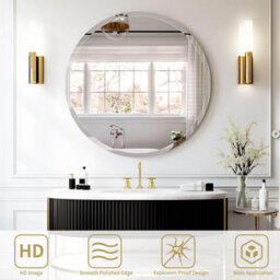 Artloge 70Cm Frameless Wall Glass Mirror Beveled Round Mirror For Bathroom Entryways - thumbnail 4