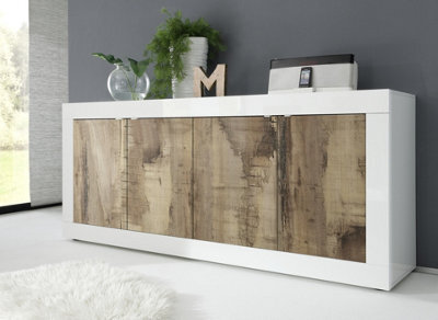 FurniComp LTD Furnicomp Selene Large 4 Door White Gloss And Pero Oak Sideboard - image 1