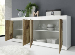FurniComp LTD Furnicomp Selene Large 4 Door White Gloss And Pero Oak Sideboard - thumbnail 2
