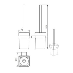 FNX Bathrooms Premium Wall Mounted Chrome Toilet Brush Set - Modern Design - thumbnail 2