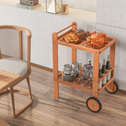 Costway Wood Bar Cart 2 Tier Rolling Serving Cart W/ Wine Bottle Holders - thumbnail 9