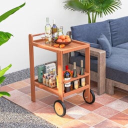 Costway Wood Bar Cart 2 Tier Rolling Serving Cart W/ Wine Bottle Holders - thumbnail 7