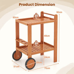 Costway Wood Bar Cart 2 Tier Rolling Serving Cart W/ Wine Bottle Holders - thumbnail 2