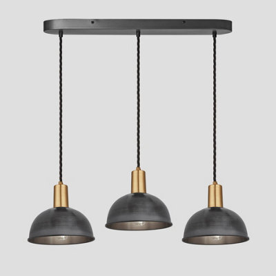 Industville Sleek Dome 3 Wire Oval Cluster Lights, 8 Inch, Pewter, Brass Holder