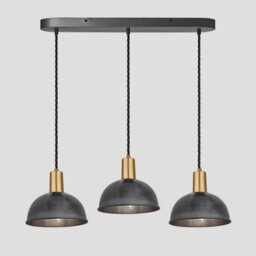 Industville Sleek Dome 3 Wire Oval Cluster Lights, 8 Inch, Pewter, Brass Holder